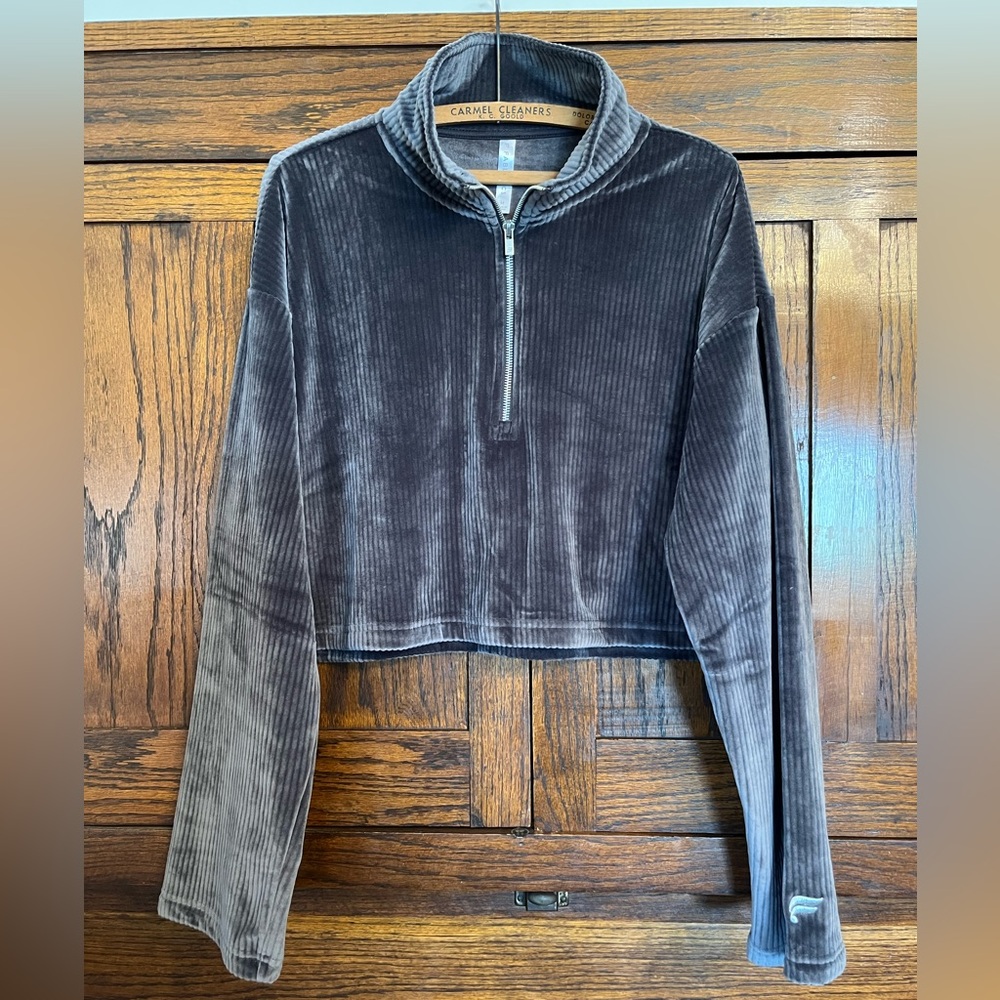 Fabletics Gray Plush Rib Half Zip Sweatshirt, Med… - image 2